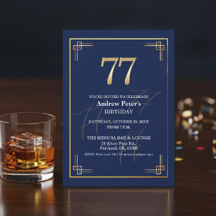 Invitation Fête d'anniversaire élégante Bleu Or 77 ans