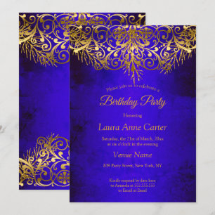 Invitation Fête d'anniversaire élégante Bleu Royal Or