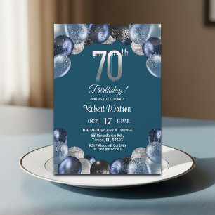 Invitation Fête d'anniversaire élégante bleue et argentée pou