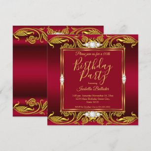 Invitation Fête d'anniversaire élégante Burgundy Rouge Or Bij