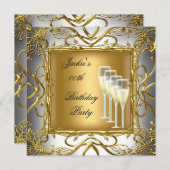 Invitation Fête d'anniversaire Elégante Champagne d'or d'arge (Devant / Derrière)