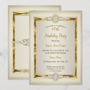 Invitation Fête d'anniversaire élégante crème or diamant