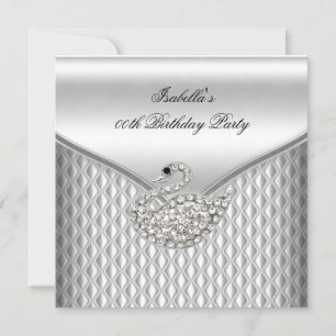 Invitation Fête d'anniversaire élégante cygne blanc argenté