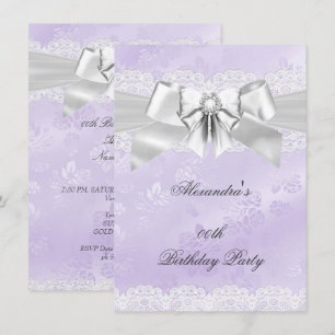 Invitation Fête d'anniversaire élégante damassé violet argent