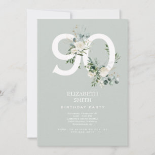 Invitation Fête d'anniversaire élégante de 90 ans avec fleurs