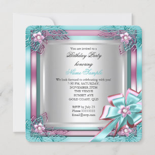 Invitation Fête d'anniversaire élégante de luxe sarcelle rose