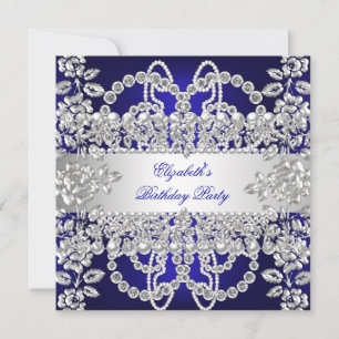 Invitation Fête d'anniversaire élégante diamants bleu royal a