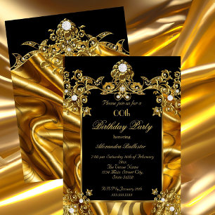 Invitation Fête d'anniversaire élégante diamants noirs soie o