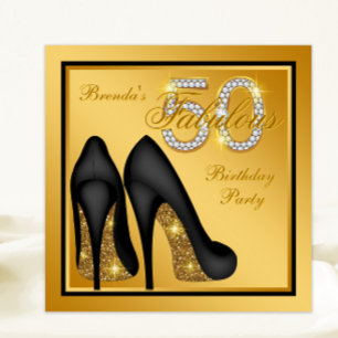 Invitation Fête d'anniversaire élégante dorée fabuleuse 50 an