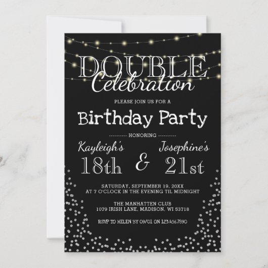 Invitation Fête d'anniversaire élégante double célébration (Devant)