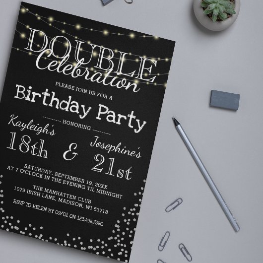 Invitation Fête d'anniversaire élégante double célébration