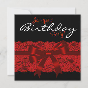 Invitation Fête d'anniversaire élégante en dentelle rouge et