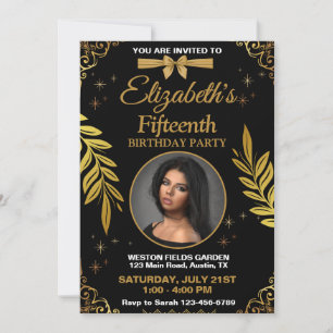 Invitation Fête d'anniversaire élégante en noir et or