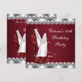 Invitation Fête d'anniversaire élégante en rouge rubis pour f (Devant / Derrière)