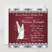 Invitation Fête d'anniversaire élégante en rouge rubis pour f (Dos)