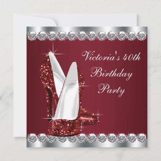 Invitation Fête d'anniversaire élégante en rouge rubis pour f (Devant)