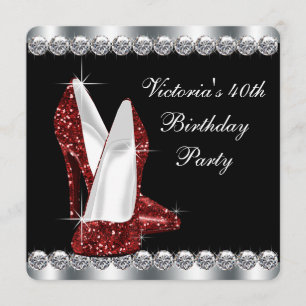 Invitation Fête d'anniversaire élégante en rouge rubis pour f