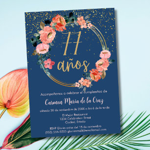 Invitation Fête d'anniversaire élégante et chic espagnole flo