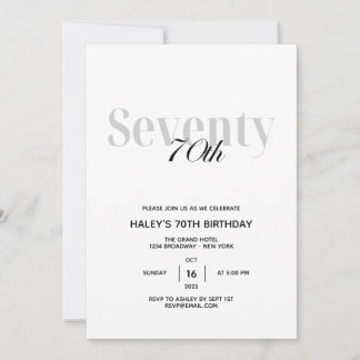 Invitation Fête d'anniversaire élégante et chic noir et blanc