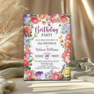 Invitation Fête d'anniversaire élégante et colorée 41 ans ave