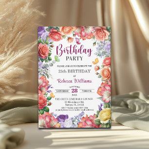 Invitation Fête d'anniversaire élégante et colorée sur le thè