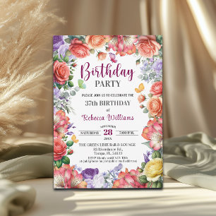 Invitation Fête d'anniversaire élégante et colorée sur le thè