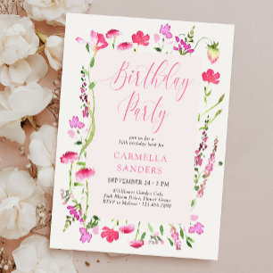 Invitation Fête d'anniversaire élégante et féminine aux fleur