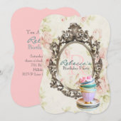 Invitation fête d'anniversaire élégante et florale vintage (Devant / Derrière)