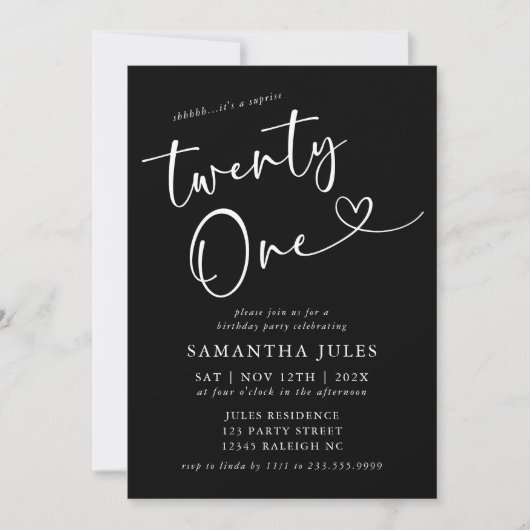 Invitation Fête d'anniversaire élégante et moderne pour un 21 (Devant)
