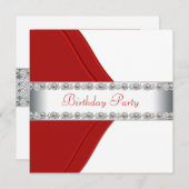 Invitation Fête d'anniversaire Elégante femme blanche et roug (Devant / Derrière)