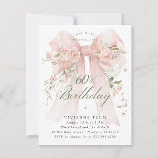 Invitation Fête d'anniversaire élégante fleurs roses 60 ans