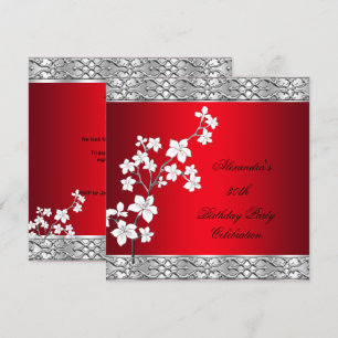 Invitation Fête d'anniversaire élégante Fleurs rouges asiatiq