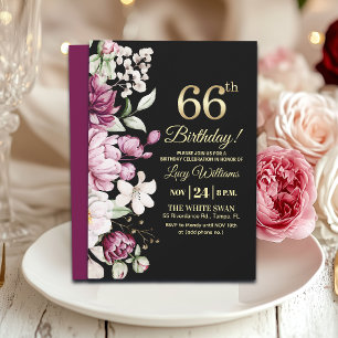 Invitation Fête d'anniversaire élégante florale or 66