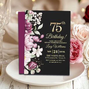 Invitation Fête d'anniversaire élégante florale or 75