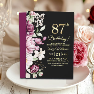 Invitation Fête d'anniversaire élégante florale or 87