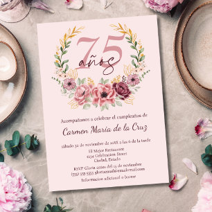 Invitation Fête d'anniversaire élégante florale rose espagnol