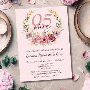 Invitation Fête d'anniversaire élégante florale rose espagnol