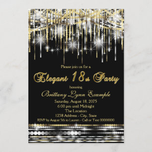 Invitation Fête d'anniversaire élégante Glam Black Gold 18 an
