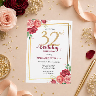 Invitation Fête d'anniversaire élégante Gold Blush Floral 32