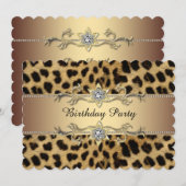 Invitation Fête d'anniversaire élégante Léopard doré (Devant / Derrière)