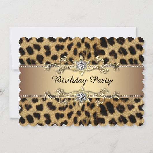 Invitation Fête d'anniversaire élégante Léopard doré (Devant)