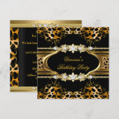 Invitation Fête d'anniversaire élégante léopard doré (Devant / Derrière)