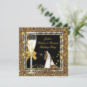 Invitation Fête d'anniversaire élégante léopard noir argent o (Debout devant)