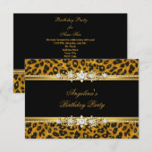 Invitation Fête d'anniversaire élégante léopard noir or (Devant / Derrière)
