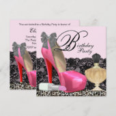 Invitation Fête d'anniversaire élégante léopard rose (Devant / Derrière)