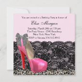 Invitation Fête d'anniversaire élégante léopard rose (Dos)