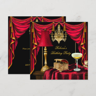 Invitation Fête d'anniversaire élégante Luxe Or Noir Rouge