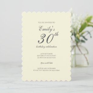 Invitation Fête d'anniversaire élégante moderne crème 30 ans