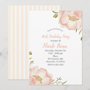 Invitation Fête d'anniversaire élégante moderne florale rose