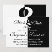 Invitation Fête d'anniversaire élégante moitié noire et blanc (Devant / Derrière)
